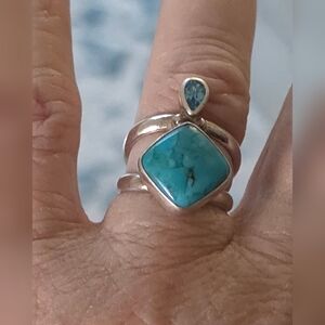 DESIGNER DESERT ROSE TRADING TURQUOISE BLUE TOPAZ STERLING SILVER 925 RING Sz 6